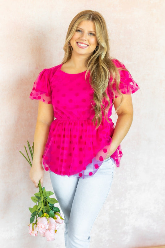 FINAL SALE - The Pink Promise Dot Mesh Peplum Top