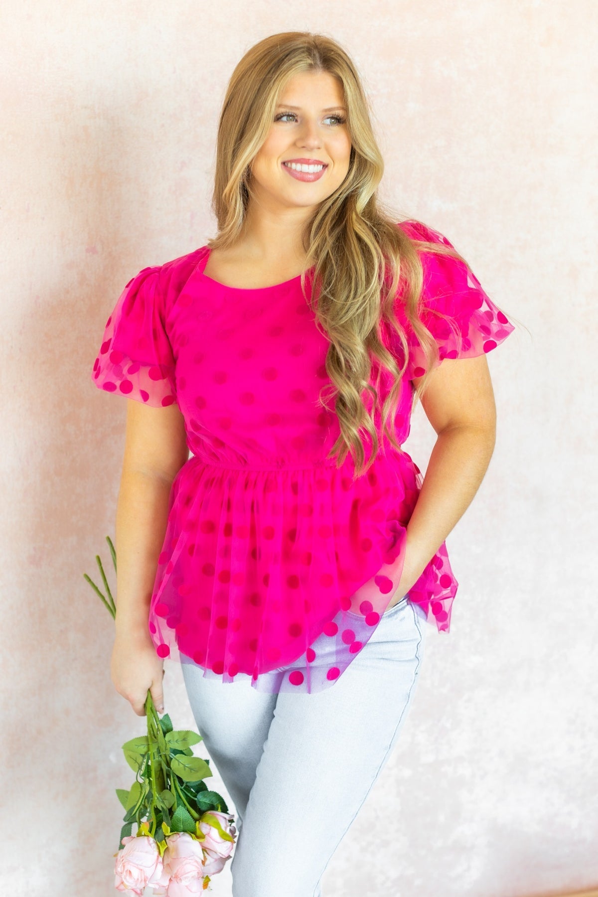 FINAL SALE - The Pink Promise Dot Mesh Peplum Top
