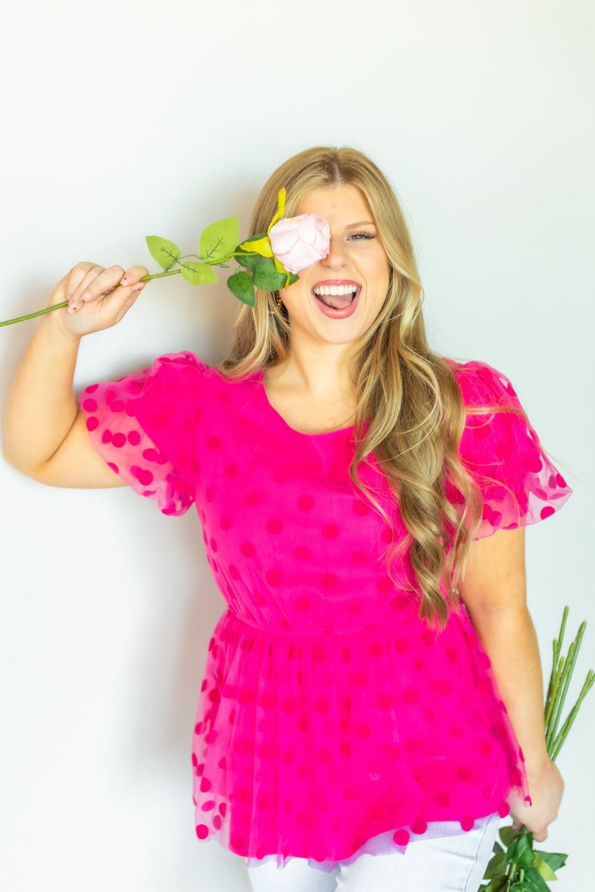 FINAL SALE - The Pink Promise Dot Mesh Peplum Top