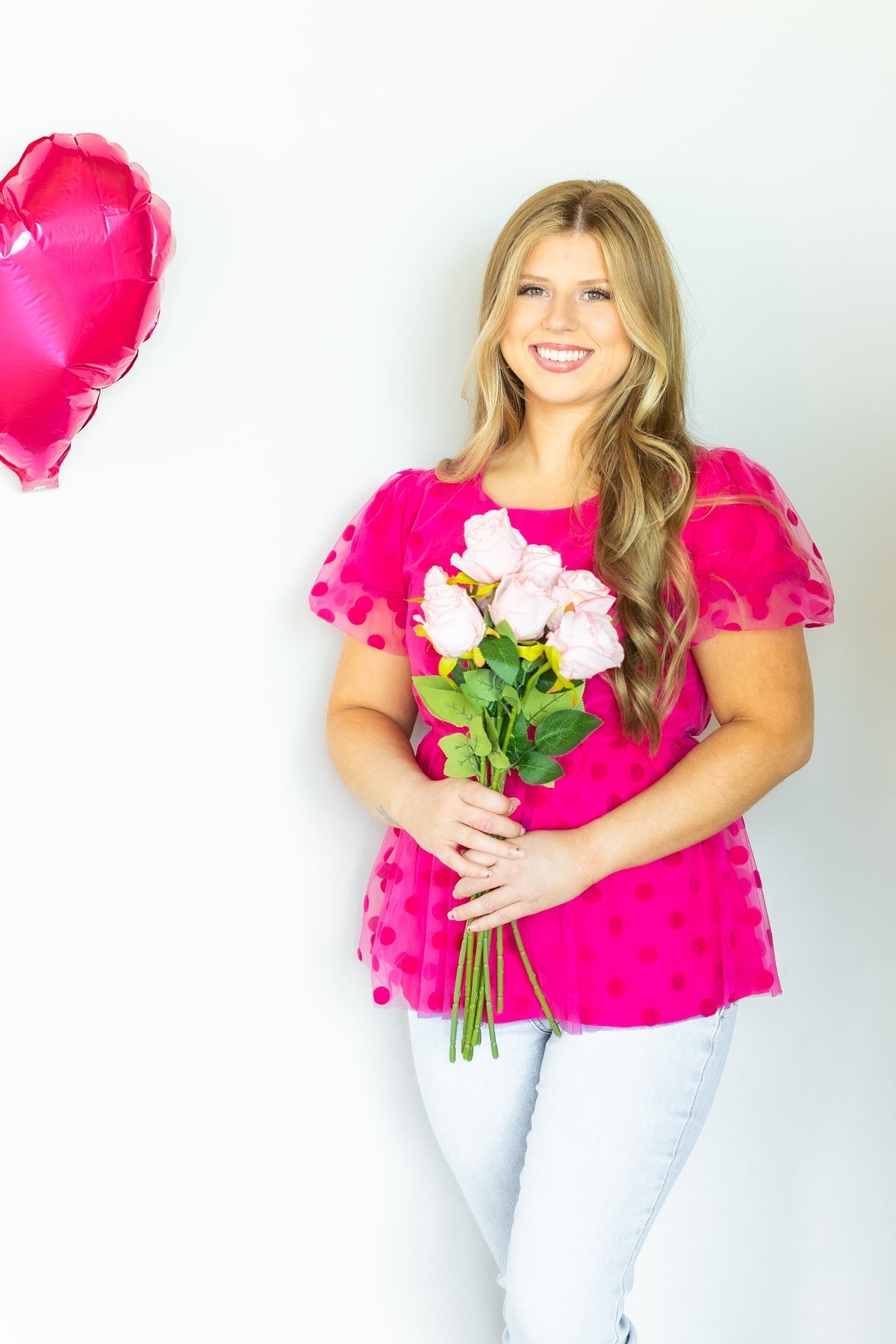 FINAL SALE - The Pink Promise Dot Mesh Peplum Top