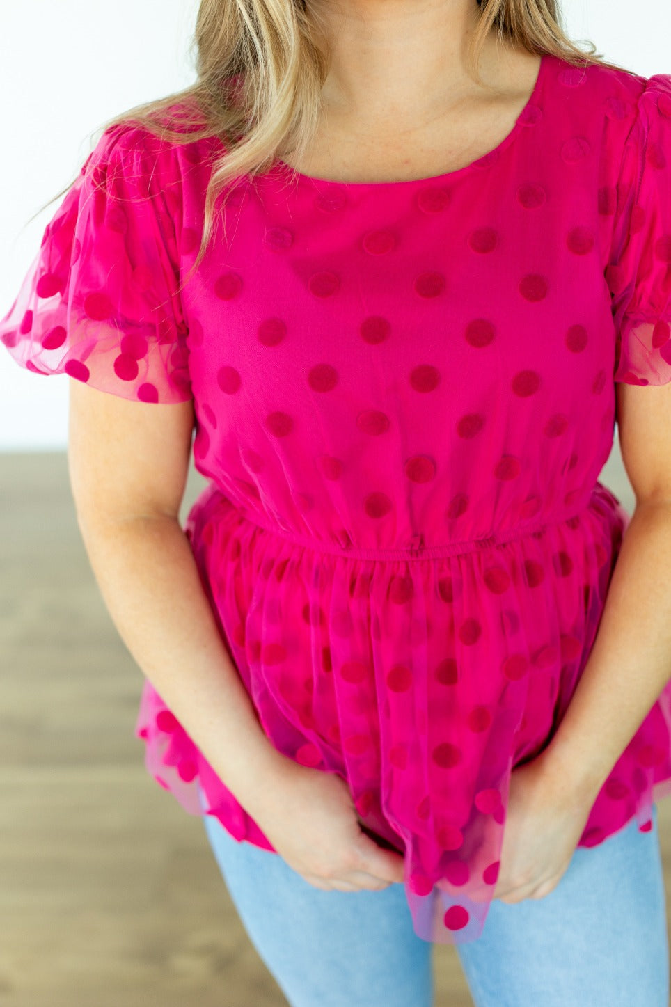 FINAL SALE - The Pink Promise Dot Mesh Peplum Top