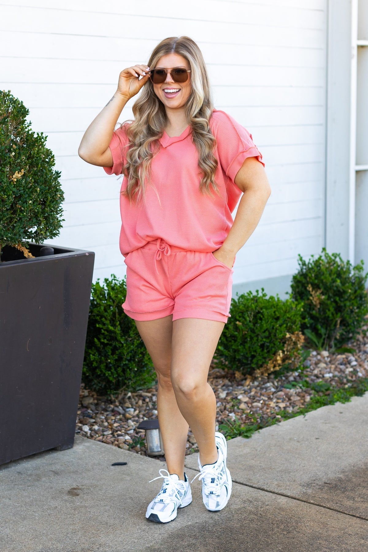 FINAL SALE - The Jane Waffle Knit Shorts - Coral