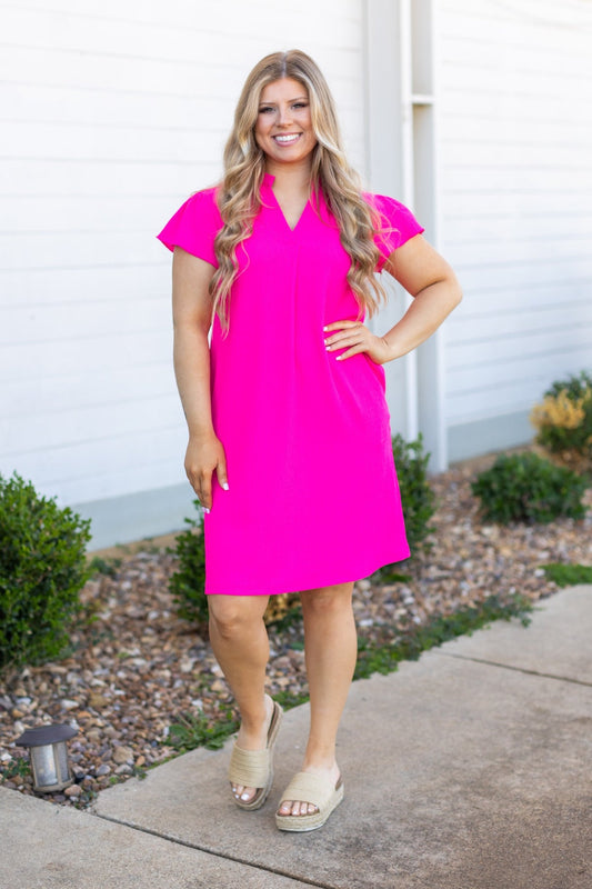 FINAL SALE - The Nicole Dress - Hot Pink