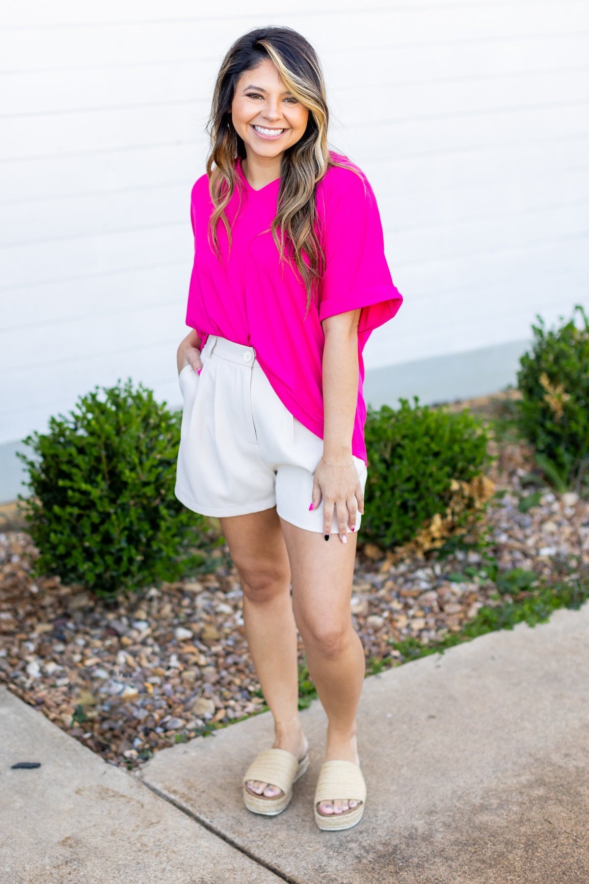 FINAL SALE - The Cara Collared Top - Hot Pink