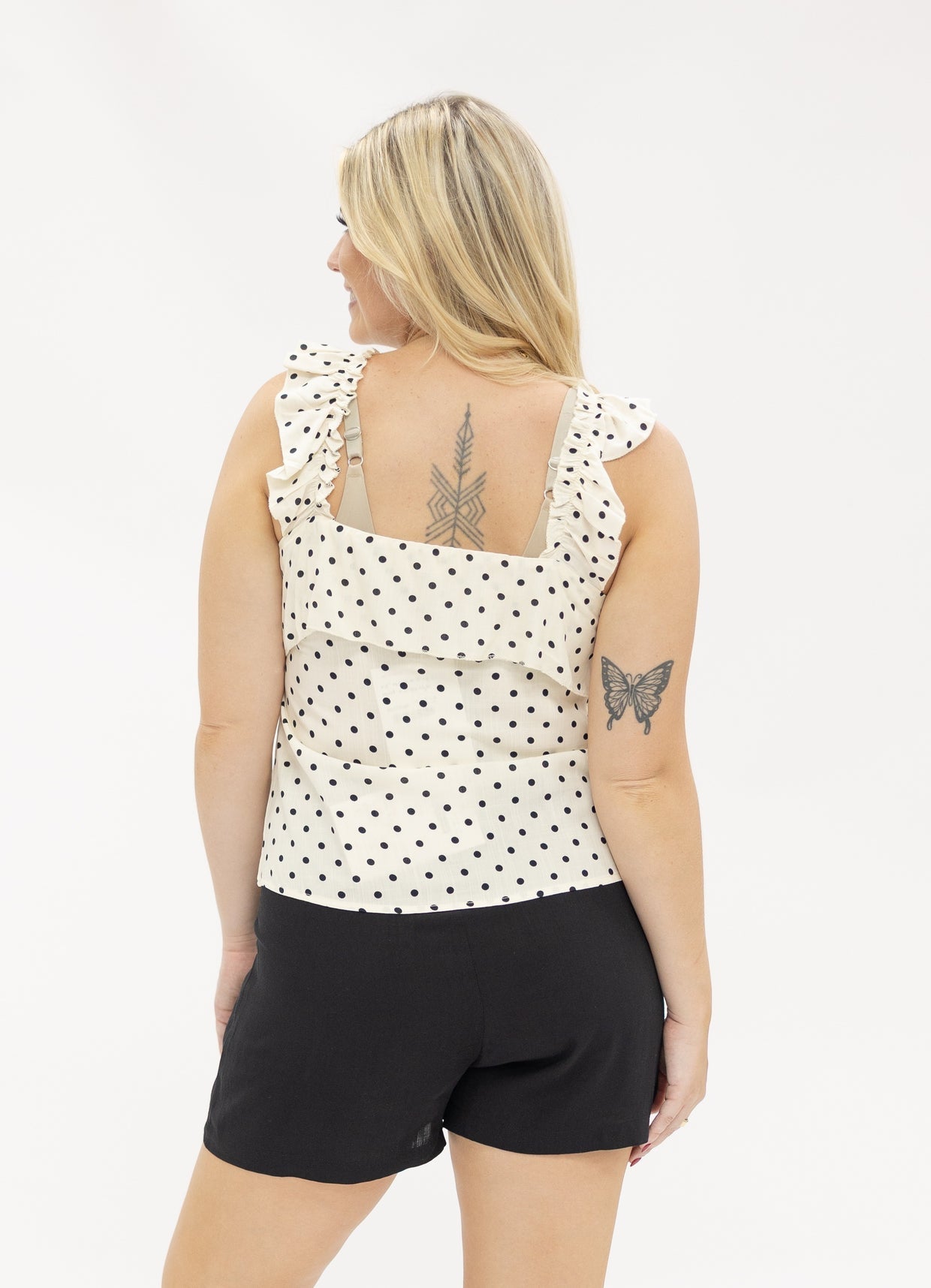 The Rebecca Flounce Tank Top - Polka Dot