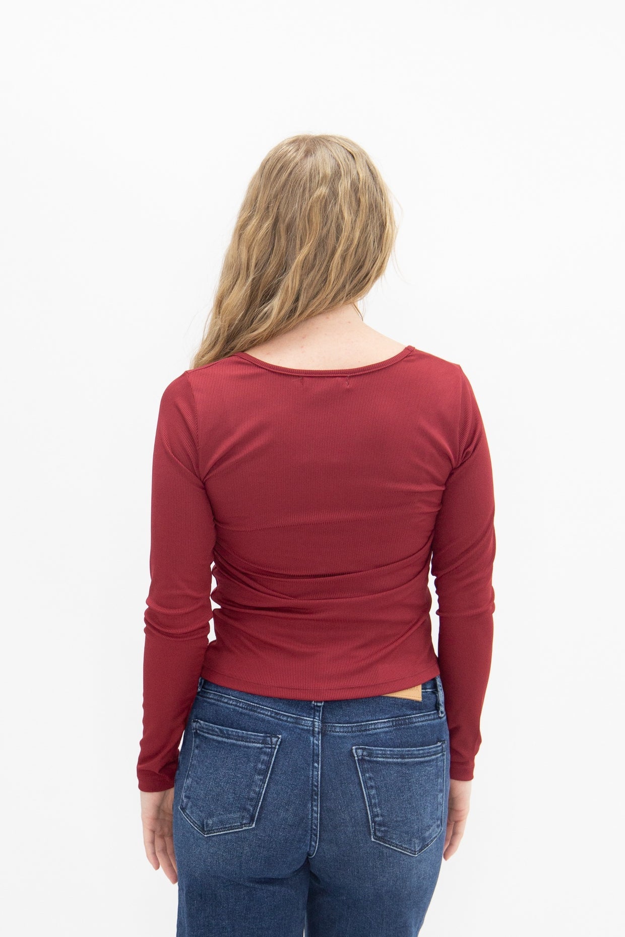 The Grace Square Neck Long Sleeve Top - Maroon