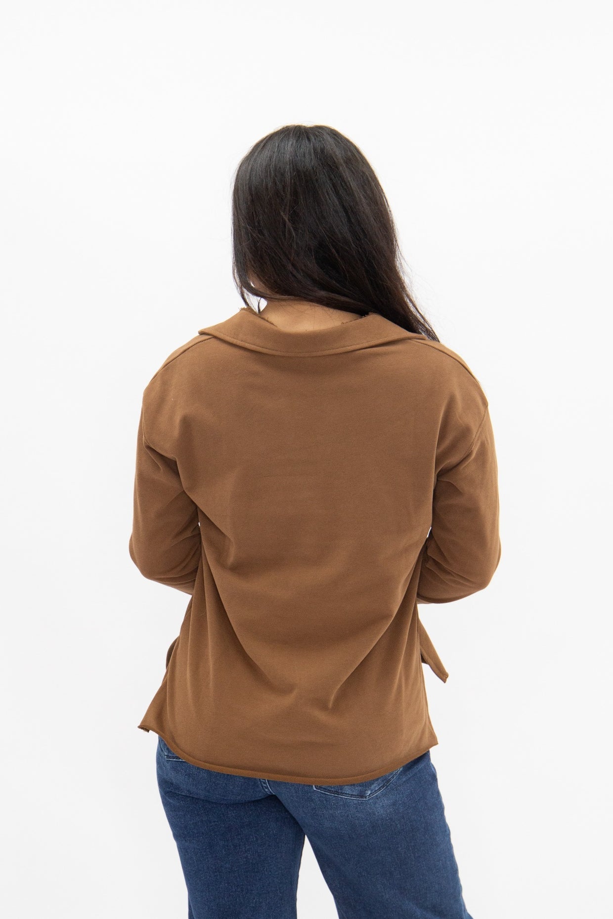 The Molly V-Neck Collared Pullover - Brown