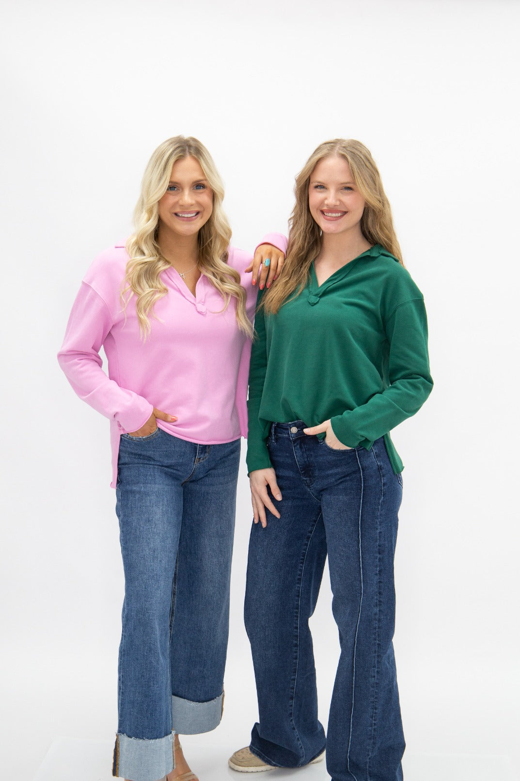 The Molly V-Neck Collared Pullover - Pink