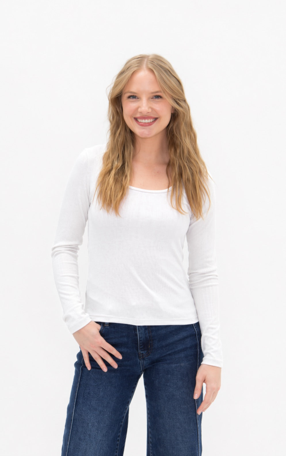 The Grace Square Neck Long Sleeve Top - White