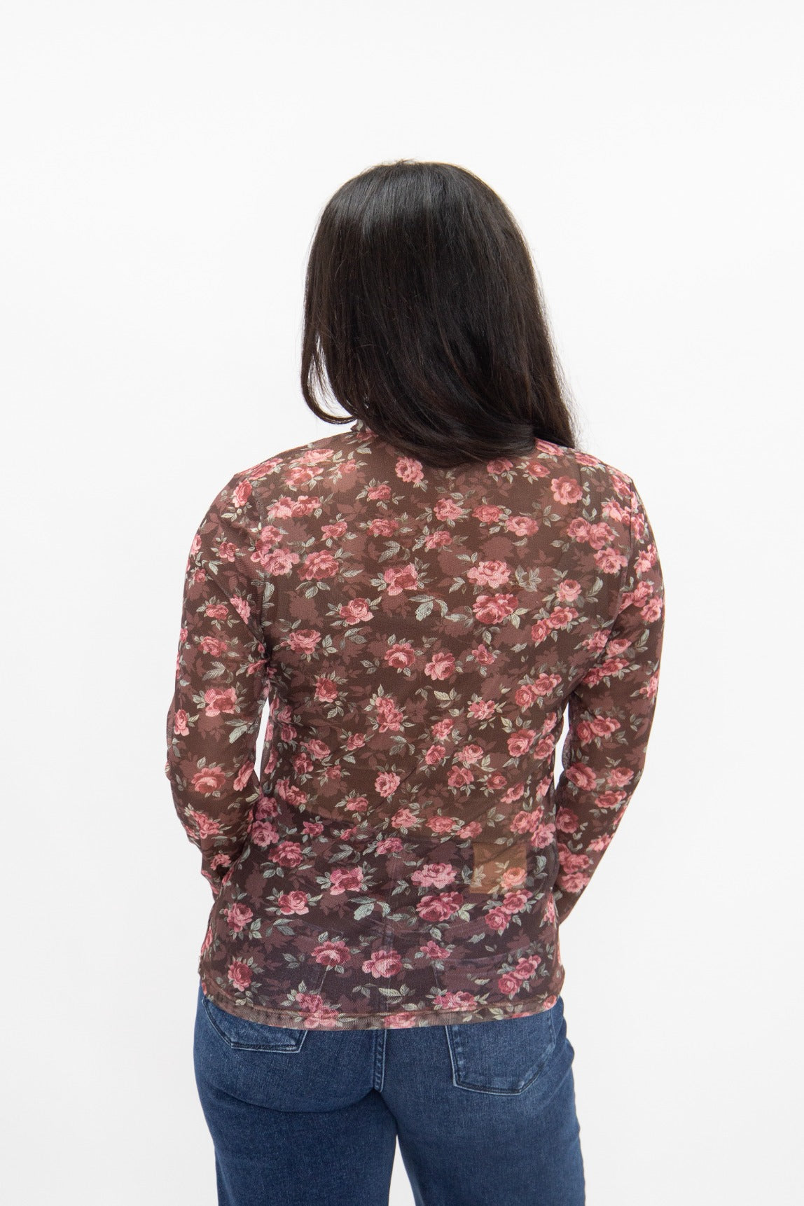 The Jaslene Mock Neck Mesh Top - Floral