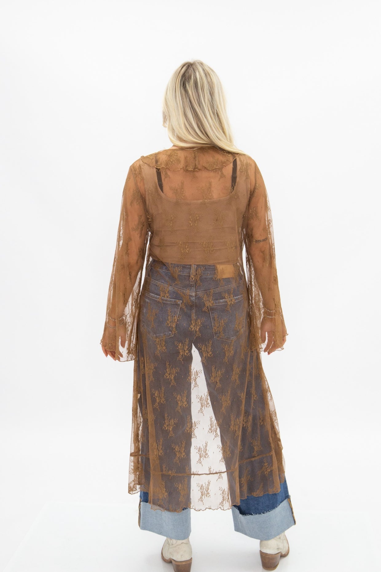 The Tenille Lace Long Kimono - Brown