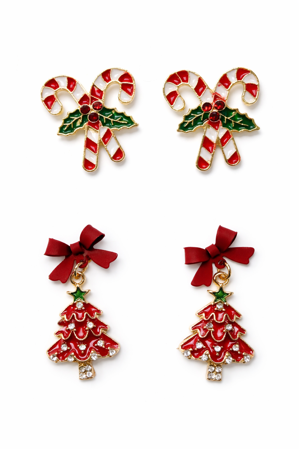 The Red Christmas Trees & Candy Canes Earring Stud Set