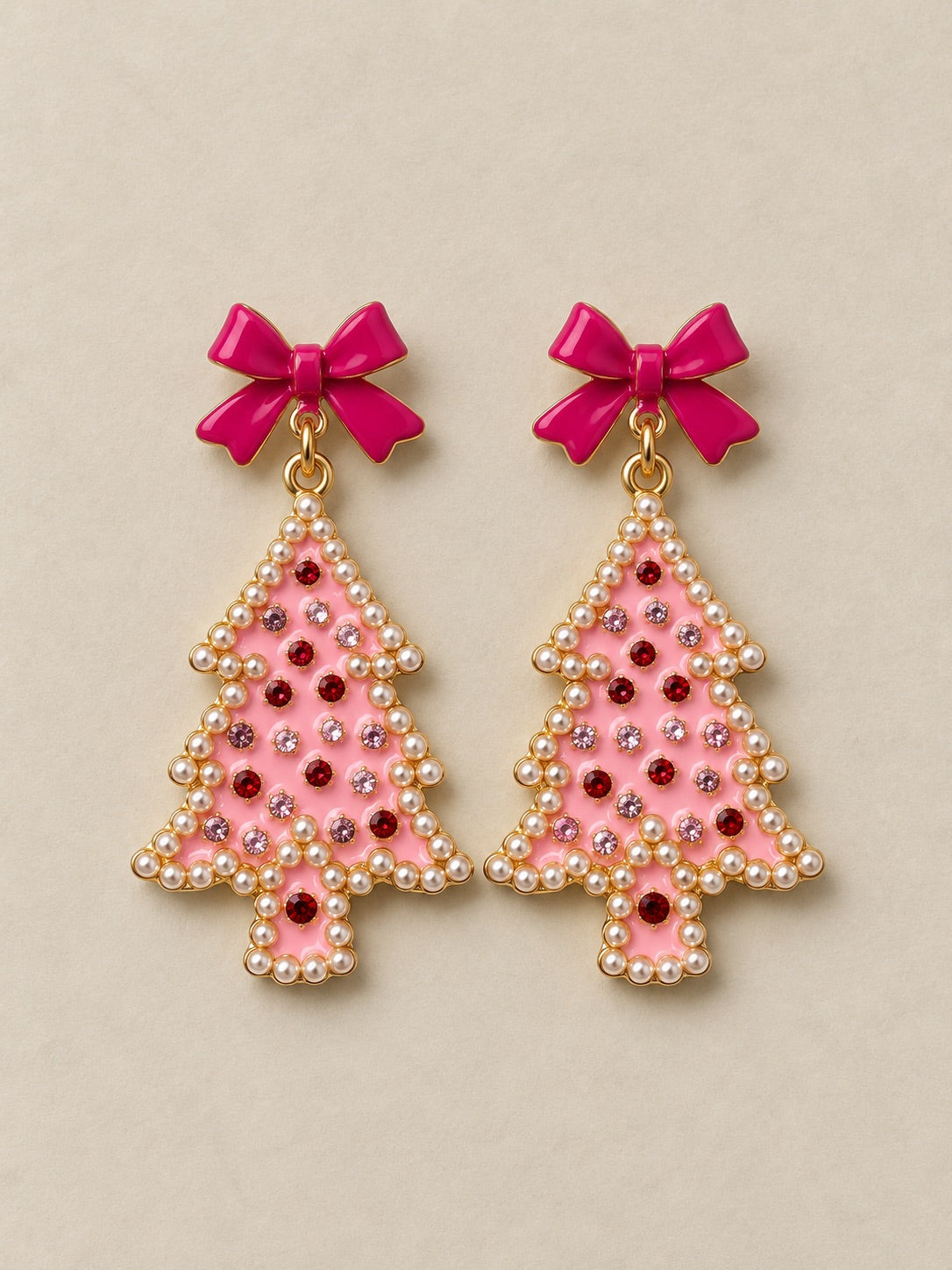 The Pink Christmas Tree with Pink Bow Earrings