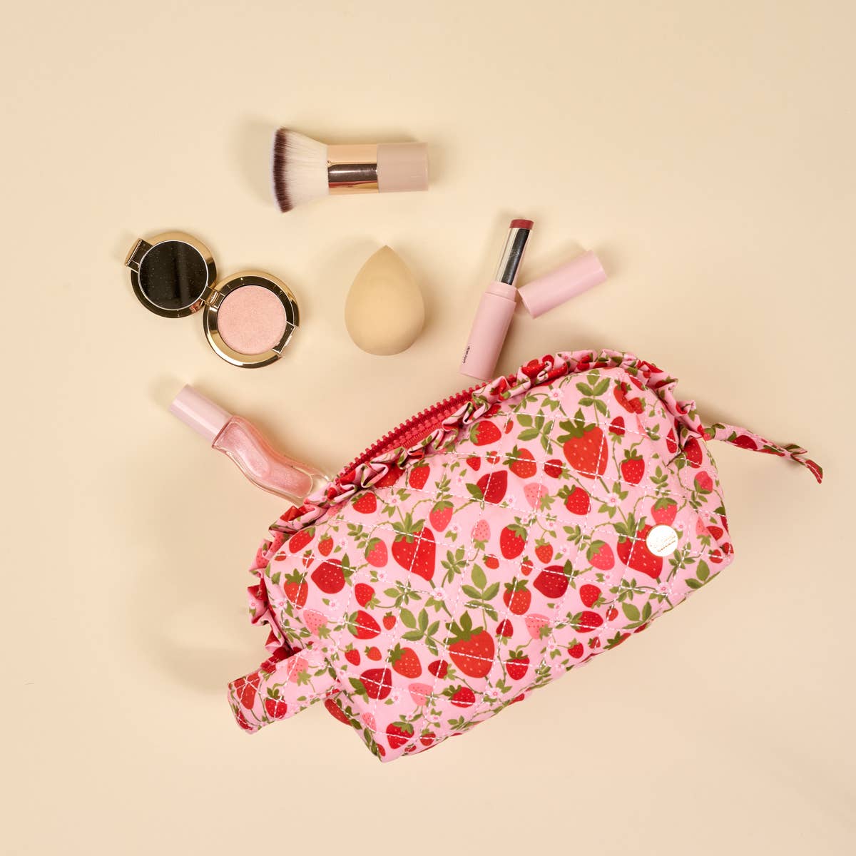 The Darling Effect - Essentials Quilted Cosmetic Pouch - Strawberry Fields