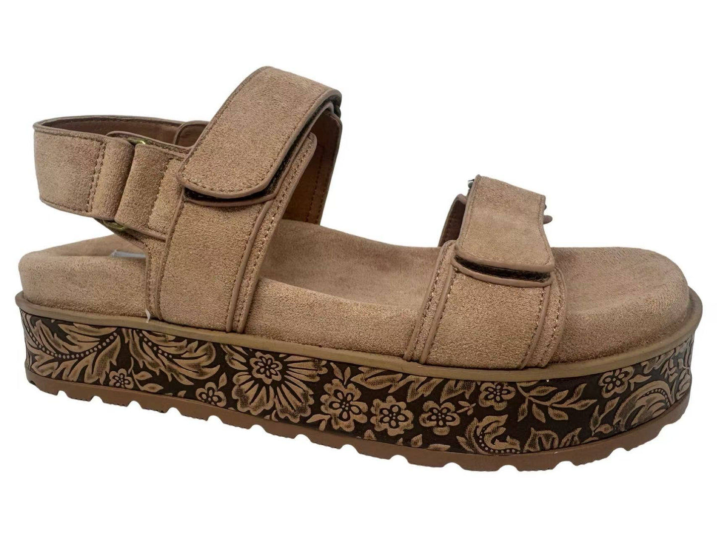 Very G - Diana Platform Western Floral Tooled Sandal - Nude