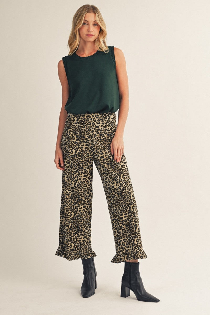The Jenson Ruffle Hem Pants - Leopard