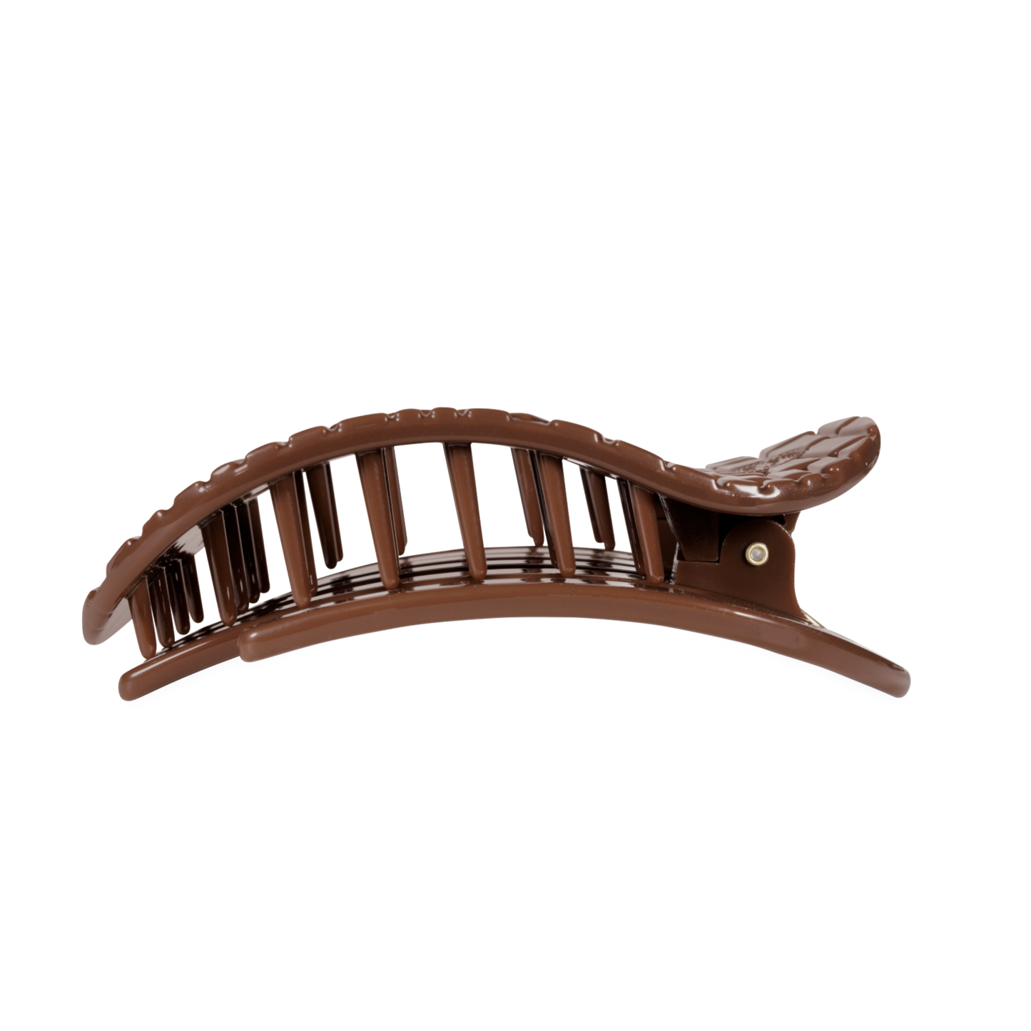 TELETIES - Large Flat Round Hair Clip - Brown Crocodile