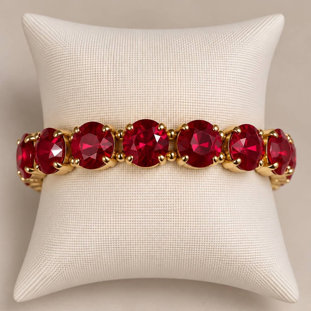 Gemmies Stretch Bracelet - Round Stones - Red
