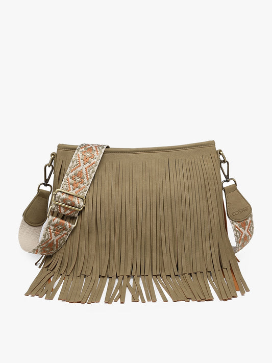 The Cheyann Suede Fringe Crossbody Bag - Olive