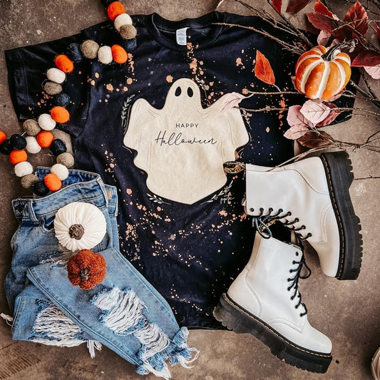 FINAL SALE - The Happy Halloween Ghost Bleached Tee