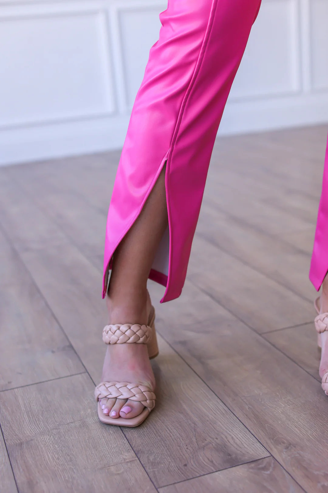 FINAL SALE - The Carmen Leather Split Hem Pants - Pink