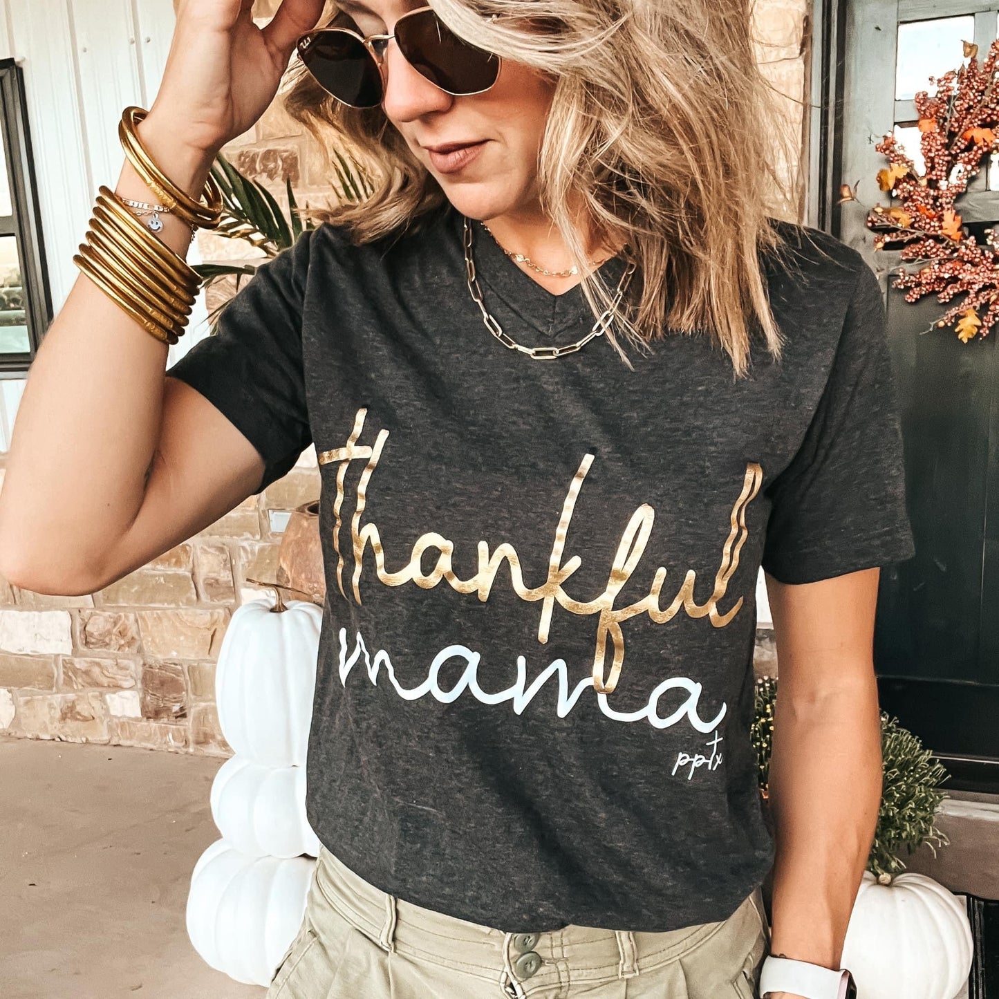 FINAL SALE - The Thankful Mama Foil Tee