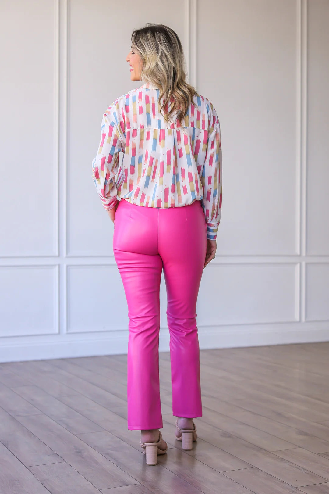 FINAL SALE - The Carmen Leather Split Hem Pants - Pink