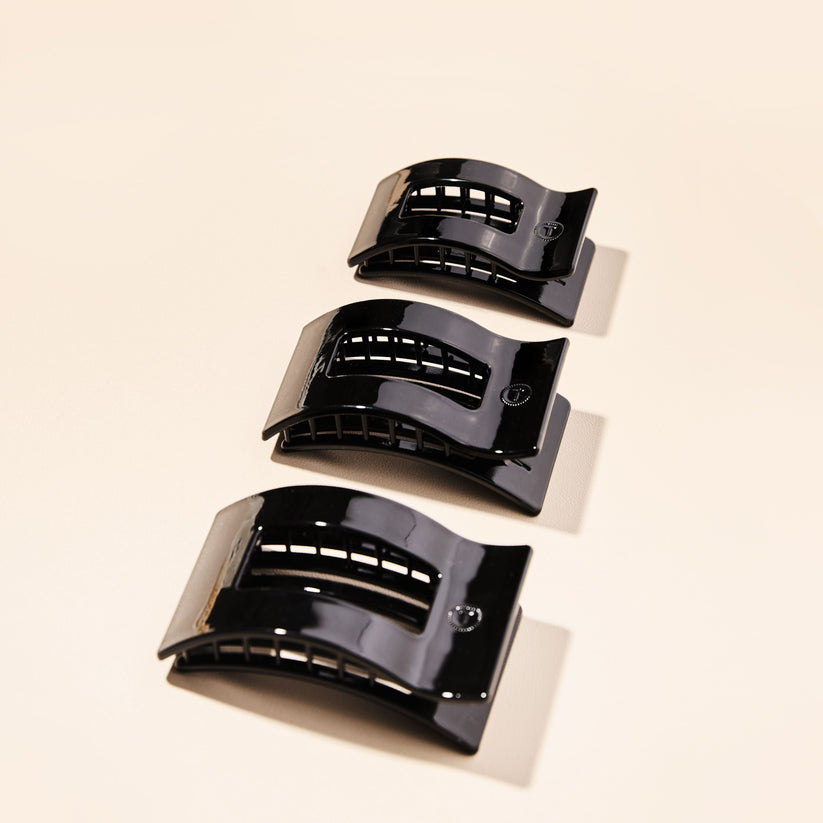 TELETIES - Large Flat Rectangle Hair Clip - Jet Black