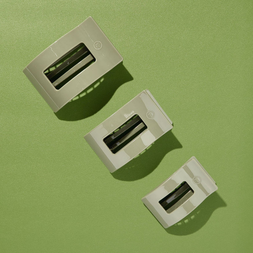 TELETIES - Medium Flat Rectangle Hair Clip - Sage It Ain't So