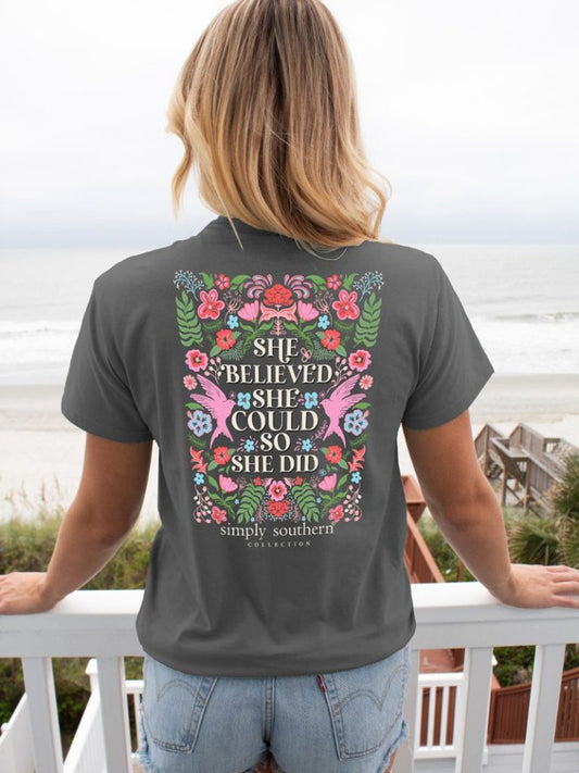 FINAL SALE - Simply Southern - She Believed She Could SS Tee - 2024