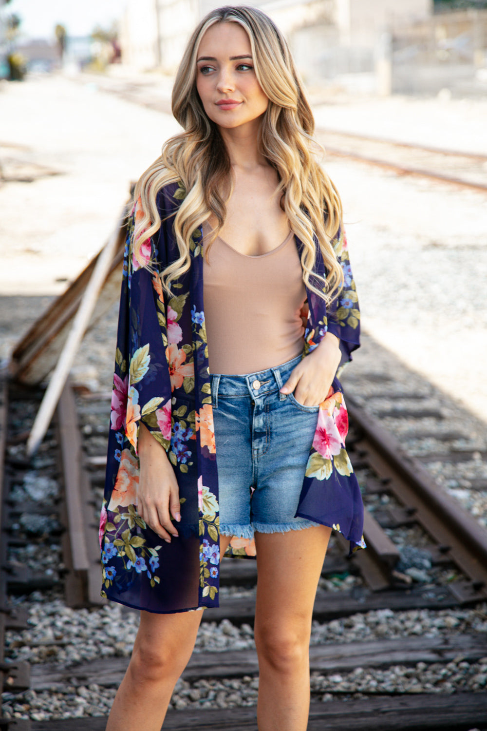 FINAL SALE - The Atasi Navy Floral Chiffon Kimono