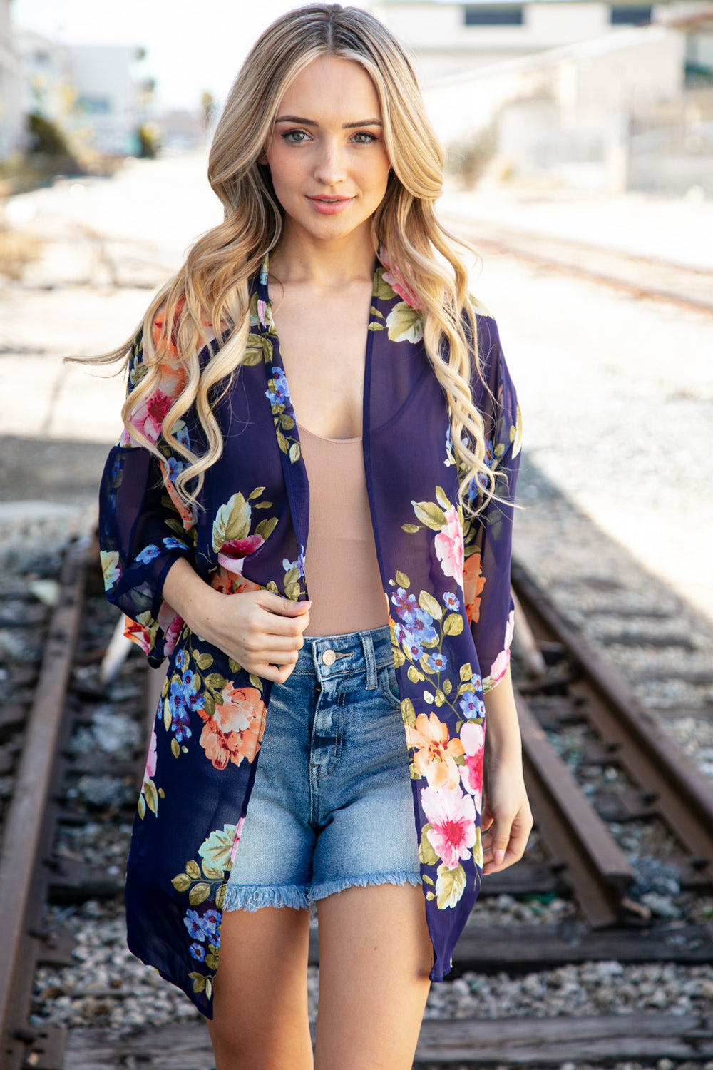 FINAL SALE - The Atasi Navy Floral Chiffon Kimono