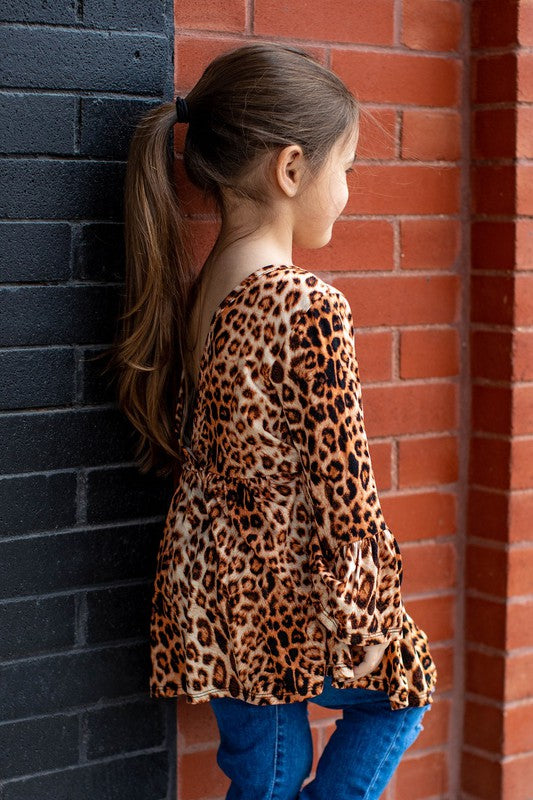 FINAL SALE - The Mila Bell Sleeve Top - Leopard - GIRLS