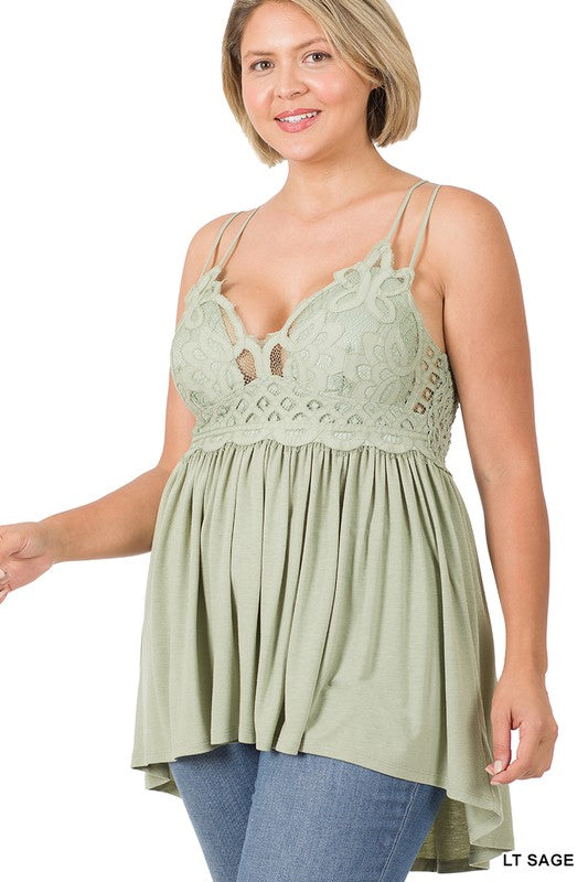 FINAL SALE - CURVY - Maren III Peplum Cami Top - Pale Sage