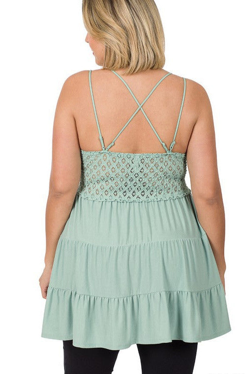 FINAL SALE - CURVY - Maren Ruffle Peplum Cami Top PALE SAGE