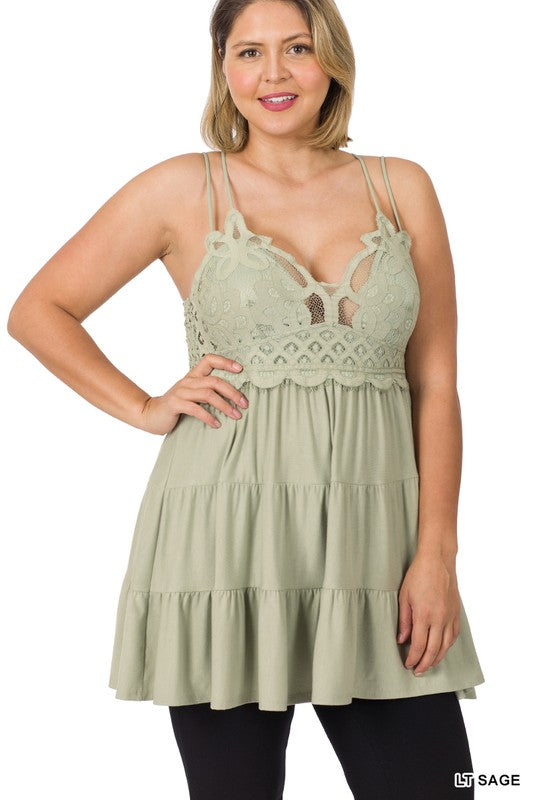FINAL SALE - CURVY - Maren Ruffle Peplum Cami Top PALE SAGE