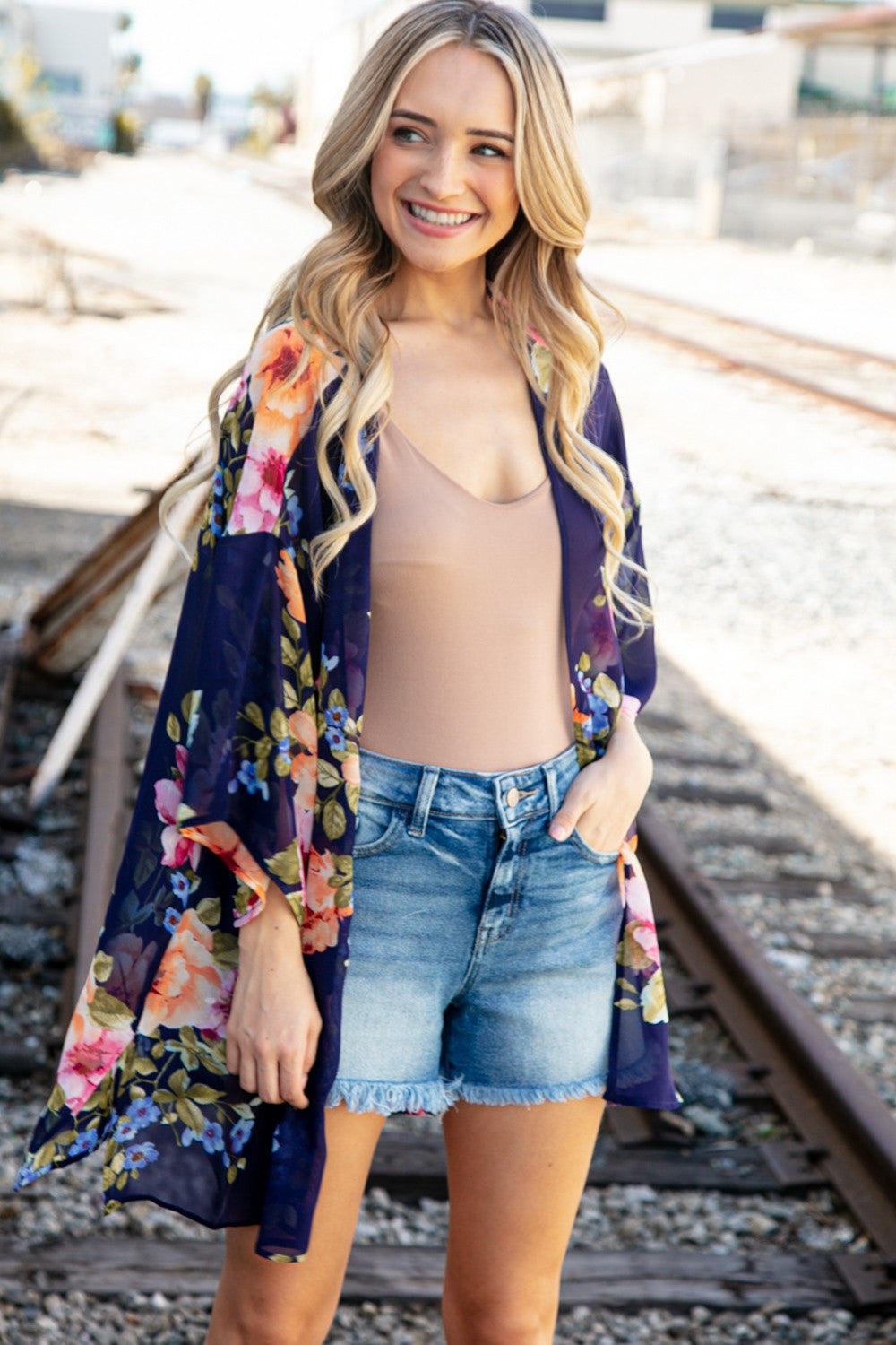 FINAL SALE - The Atasi Navy Floral Chiffon Kimono