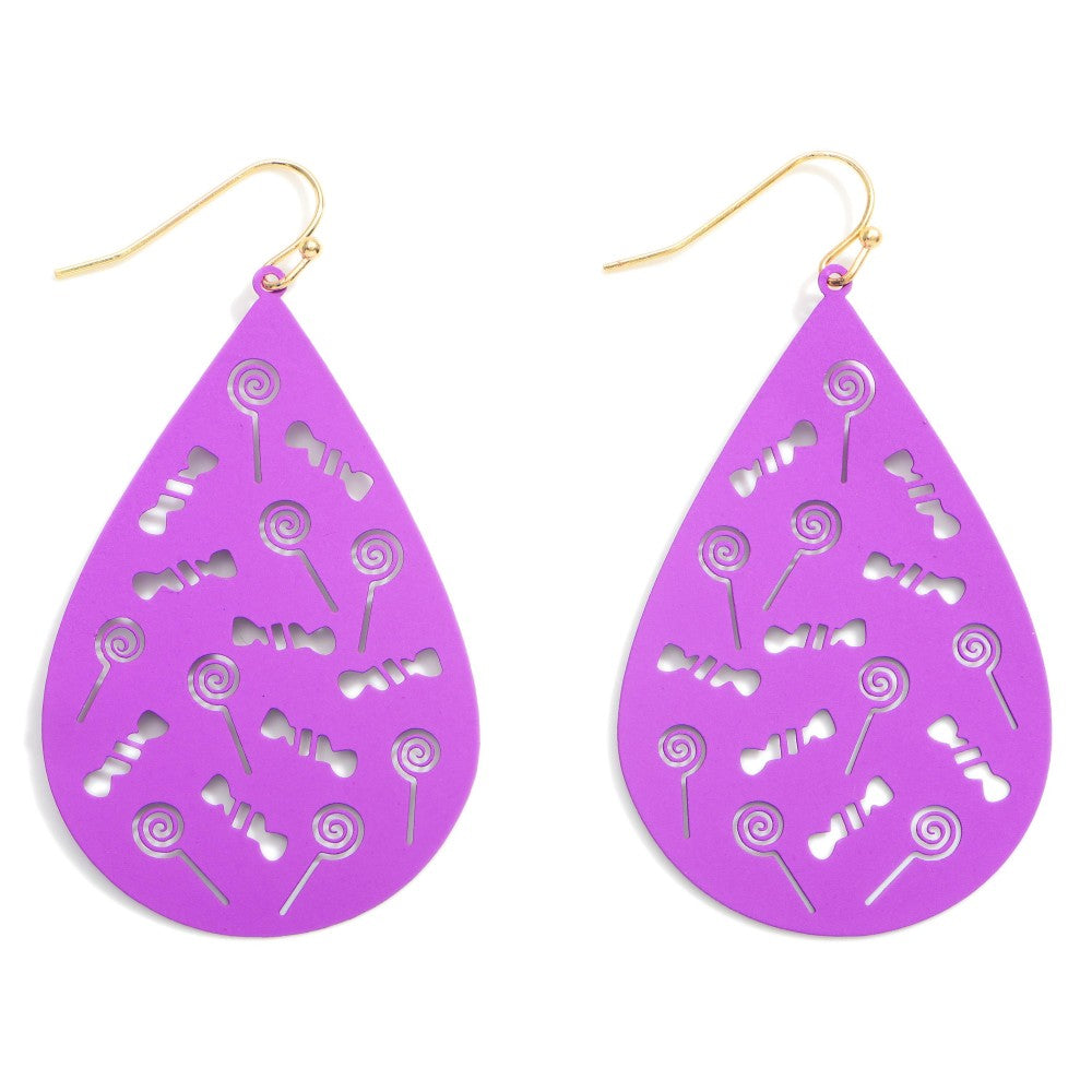Halloween Metal Teardrop Earrings - Purple/Candy