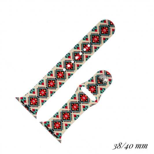 Turquoise Western Style Printed Silicone Apple Watch Band - 38/40 MM