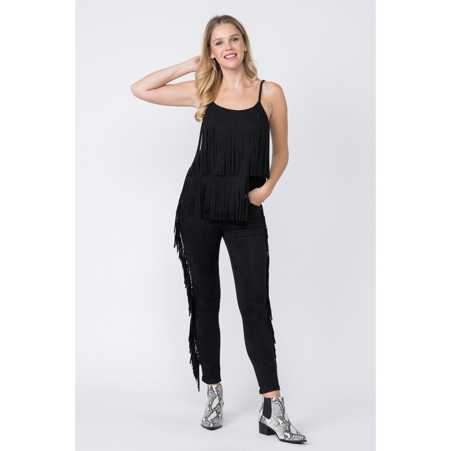 FINAL SALE - Black Suede Fringed Camisole