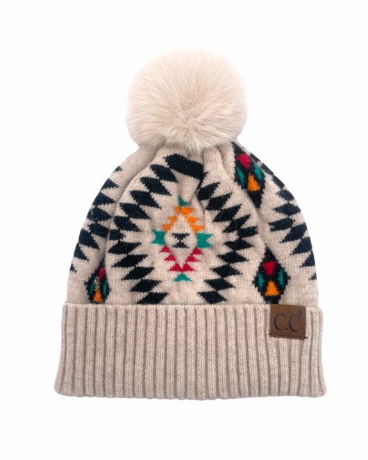 CC Beanie Aztec Print Knit Pom Beanie - HAT3001