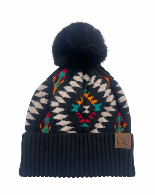 CC Beanie Aztec Print Knit Pom Beanie - HAT3001