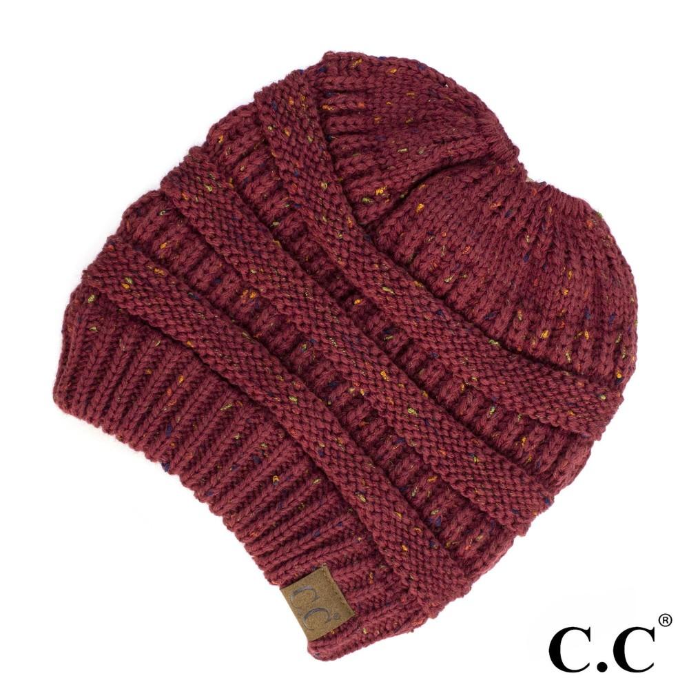 CC Beanie Messy Bun Speckled Confetti Beanie Tail Hat - MB33