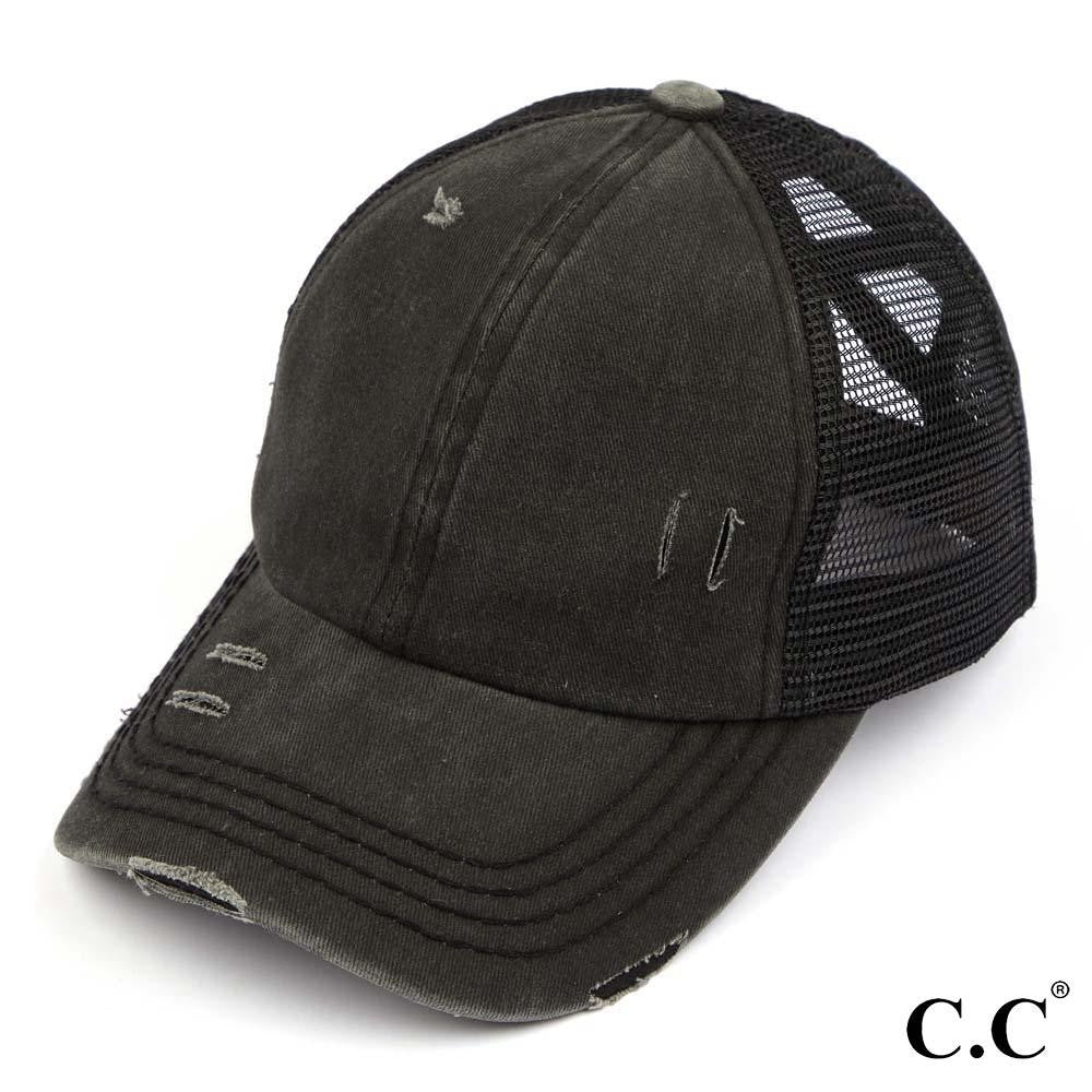 CC Distressed Criss Cross Ponytail PonyCap (Asst. Colors) - The Hottest Cap Of The Season