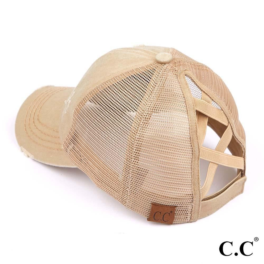 CC Distressed Criss Cross Ponytail PonyCap (Asst. Colors) - The Hottest Cap Of The Season