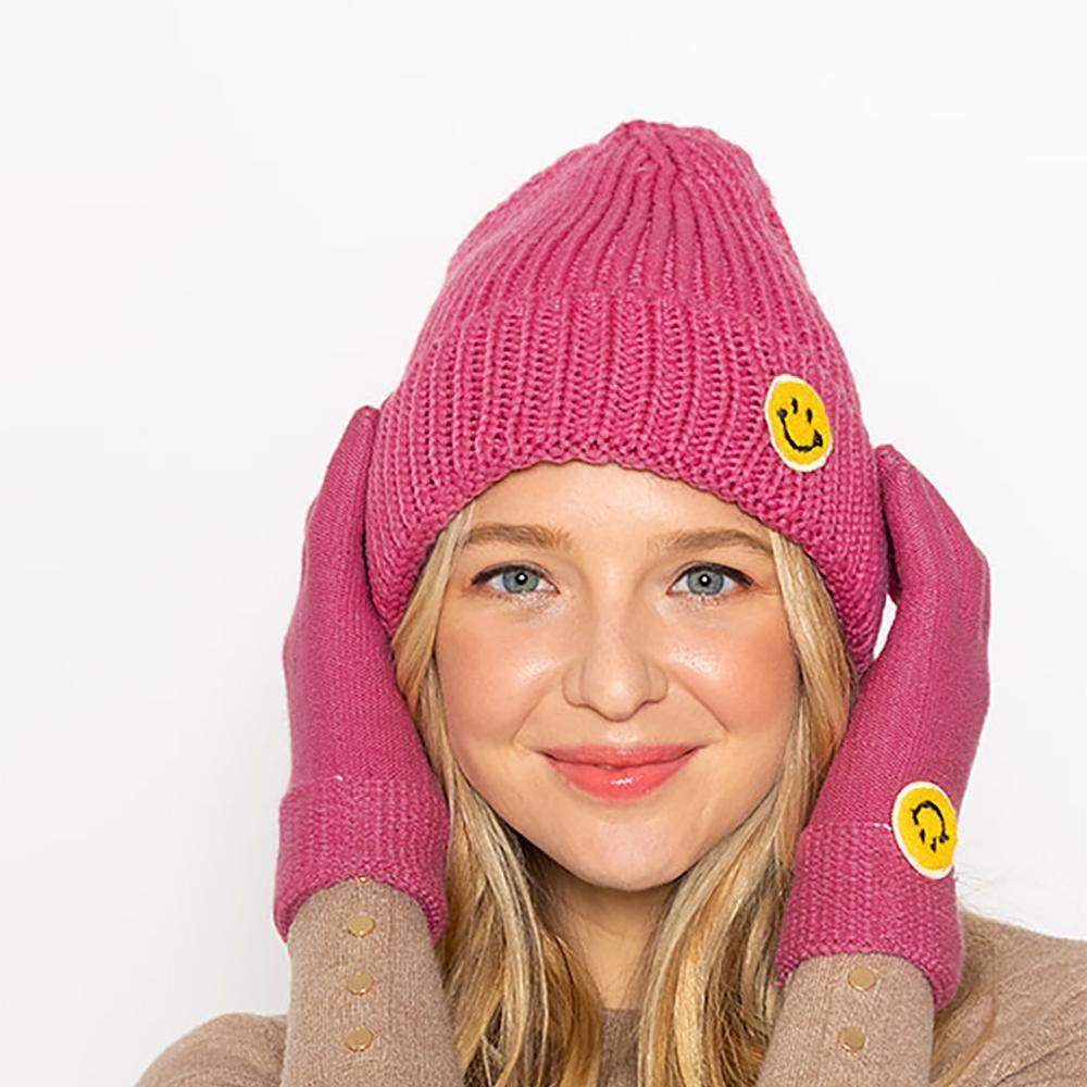 Smiley Face Patch Knit Texting Gloves - Asst. Colors