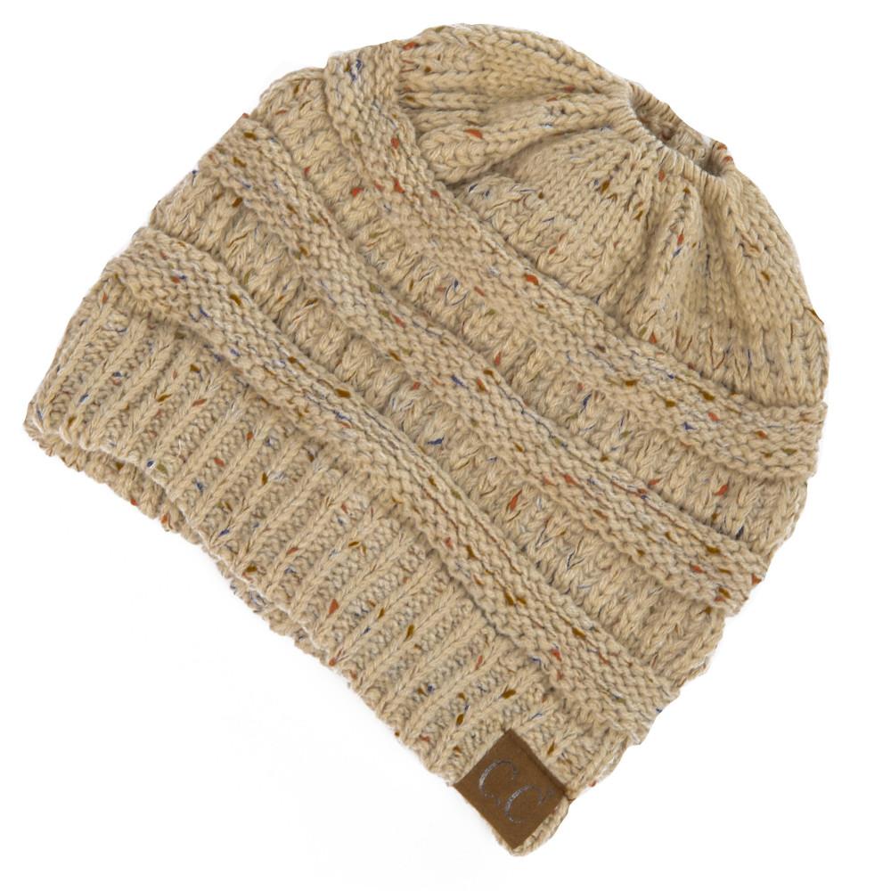 CC Beanie Messy Bun Speckled Confetti Beanie Tail Hat - MB33