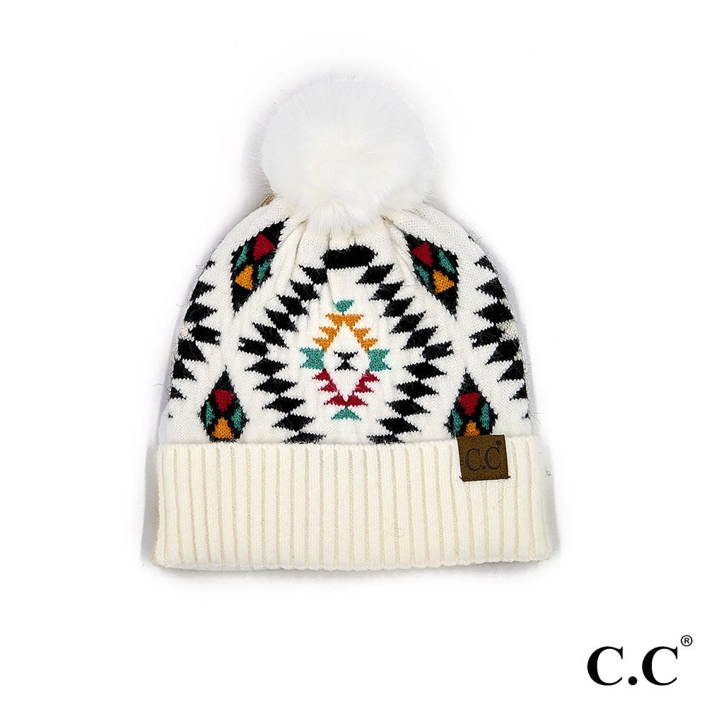 CC Beanie Aztec Print Knit Pom Beanie - HAT3001