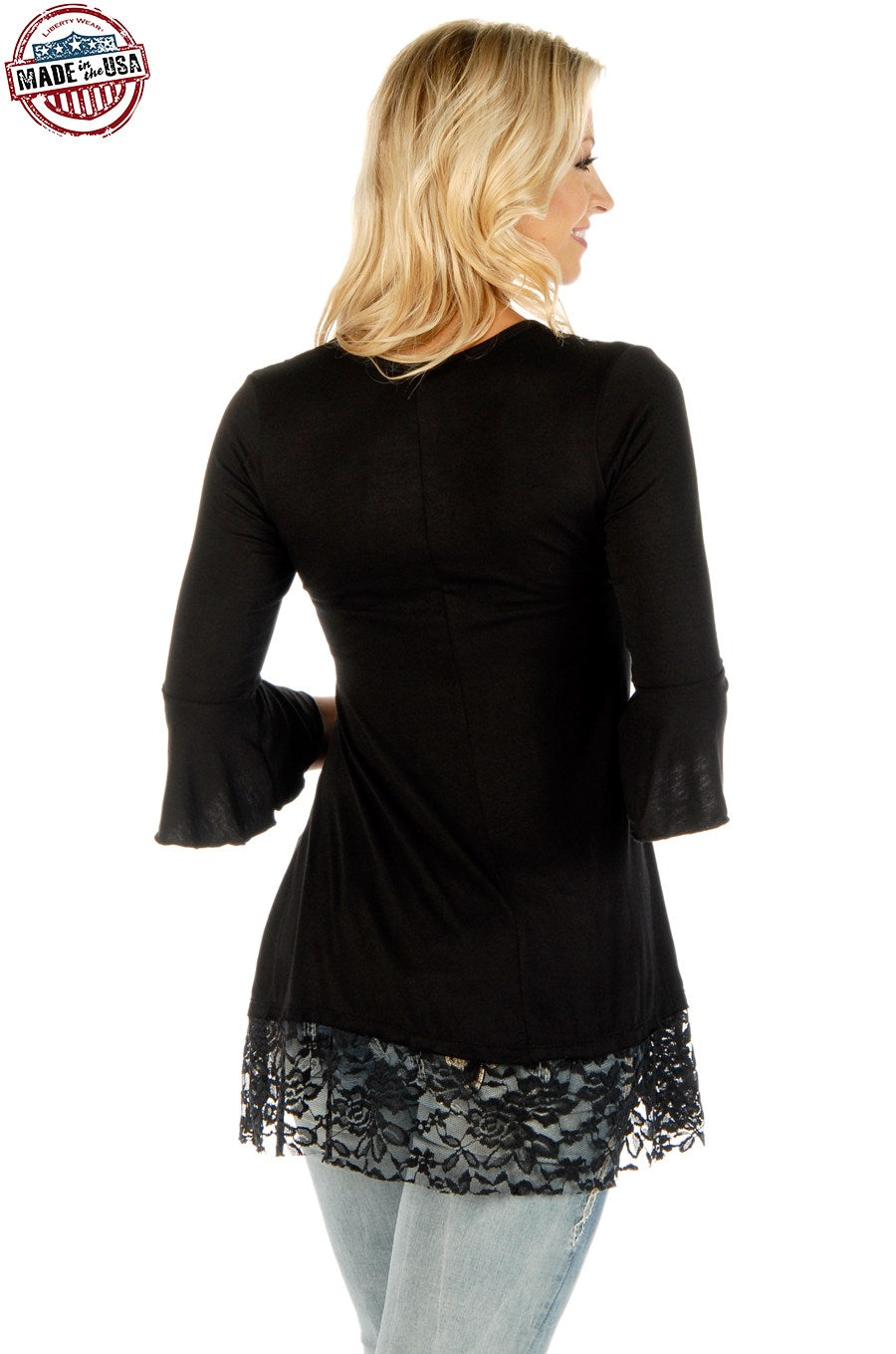 The Sapphira Rhinestone Hem Lace Tunic  - USA MADE