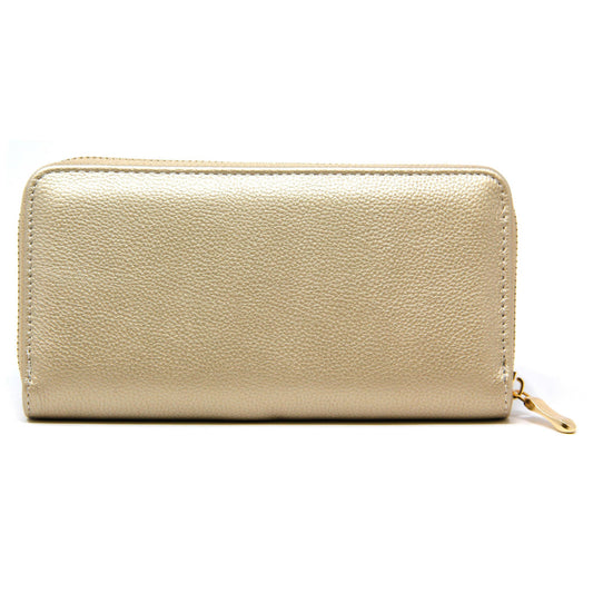 Faux Leather Zippered Clutch Wallet - Gold